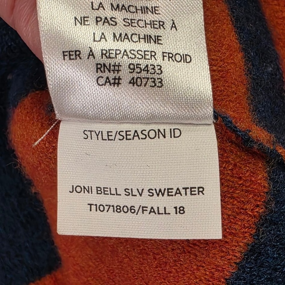 Toad&Co Women S Joni Bell Sleeve Sweater Orange Blue Stripe Mock Neck Wool Blend - Picture 6 of 9